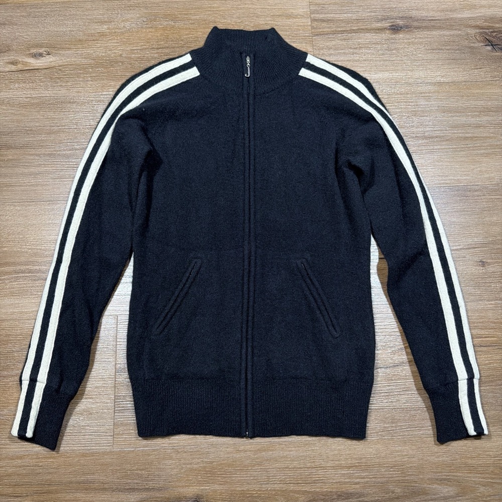 Juicy Couture Size MEDIUM Black Cashmere Full Zip Up Mock Neck Sweater Striped M